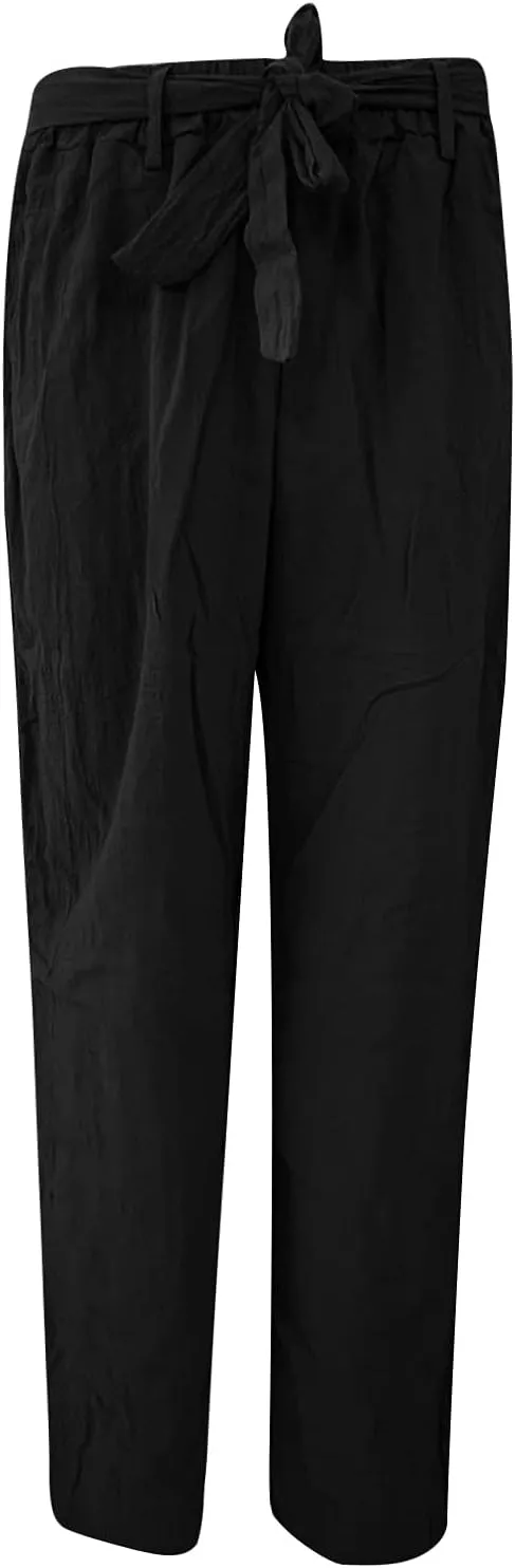 BZGTZT Women Plus Size Linen Drawstring High Waist Pants Summer Light Weight Casual Loose Fit Wide Leg Trousers with Pocket