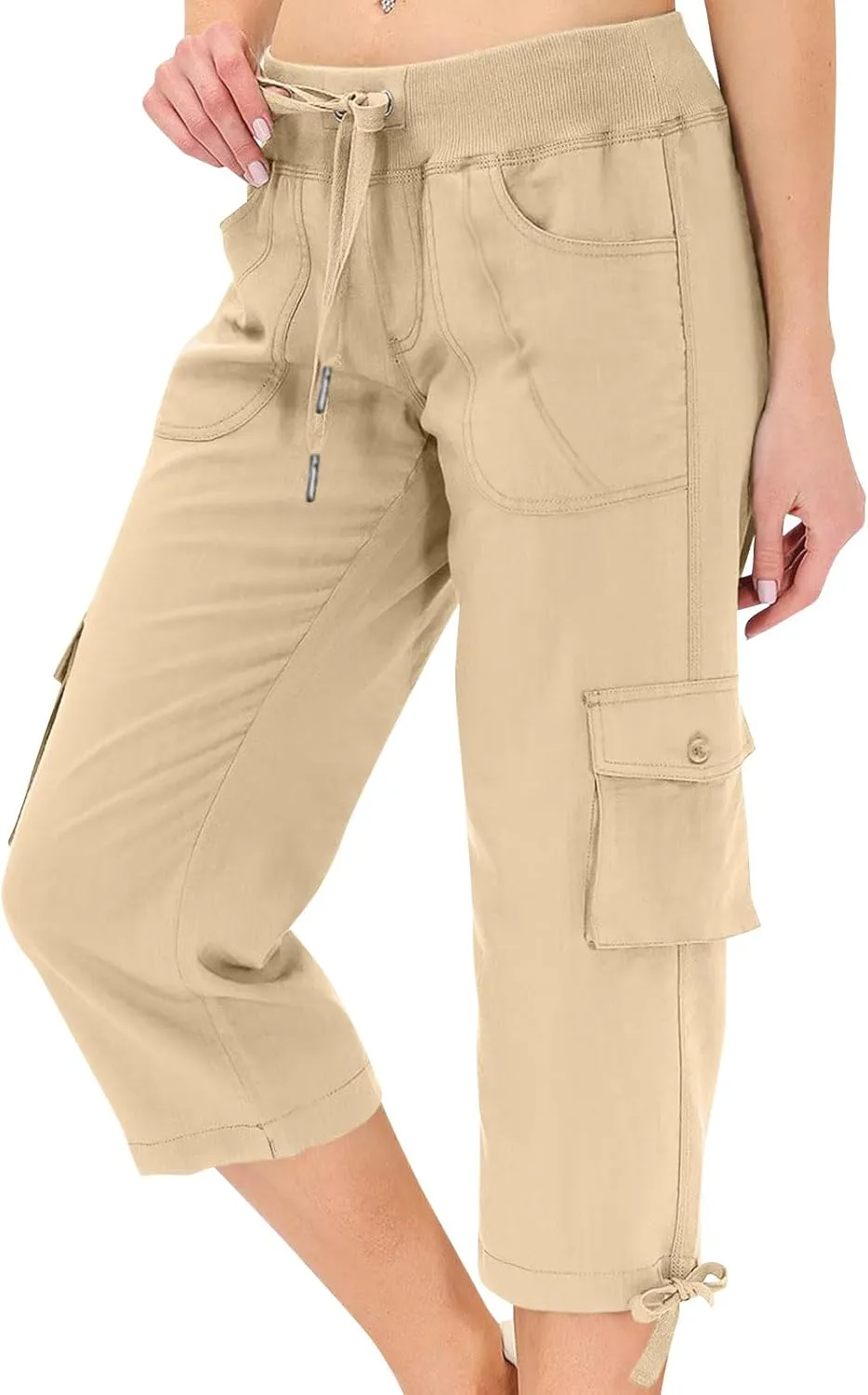 Cargo Capris for Women Lightweight Quick Dry Hiking Pants Casual Drawstring Capri Pants with Pockets Travel Pant