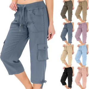 Cargo Capris for Women Lightweight Quick Dry Hiking Pants Casual Drawstring Capri Pants with Pockets Travel Pant