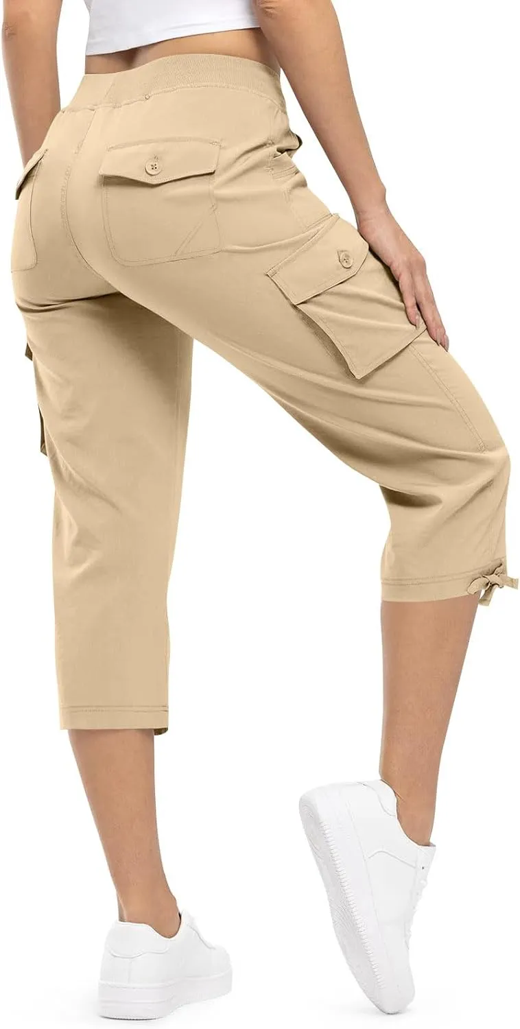 Cargo Capris for Women Lightweight Quick Dry Hiking Pants Casual Drawstring Capri Pants with Pockets Travel Pant