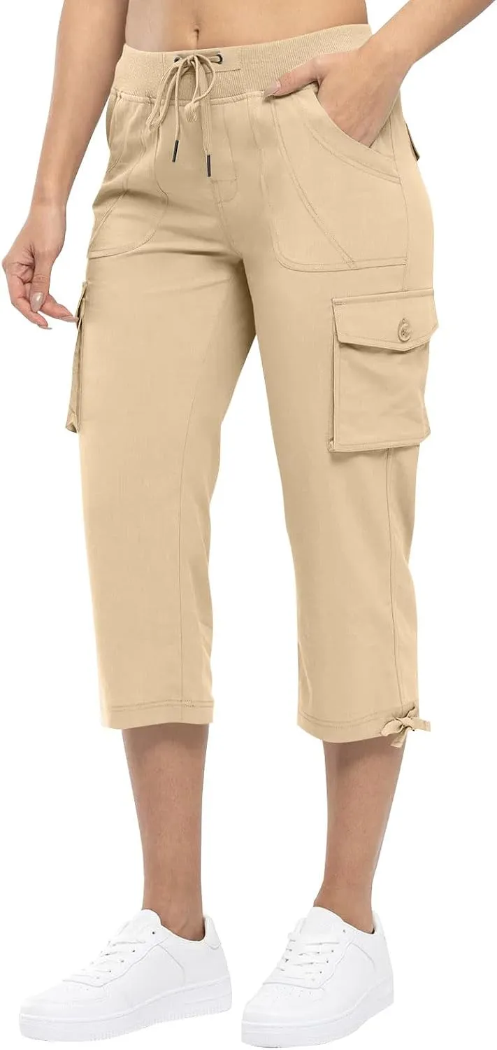 Cargo Capris for Women Lightweight Quick Dry Hiking Pants Casual Drawstring Capri Pants with Pockets Travel Pant
