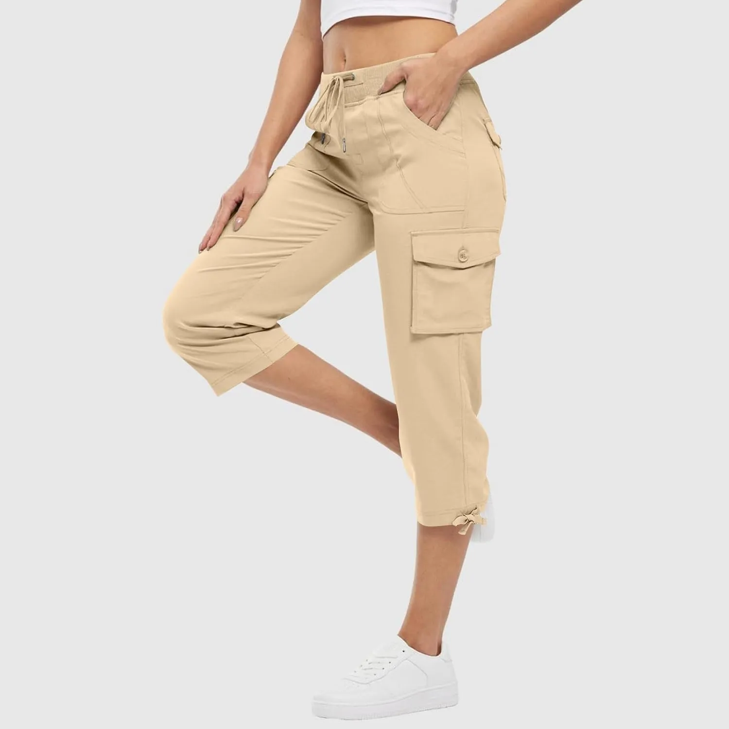 Cargo Capris for Women Lightweight Quick Dry Hiking Pants Casual Drawstring Capri Pants with Pockets Travel Pant
