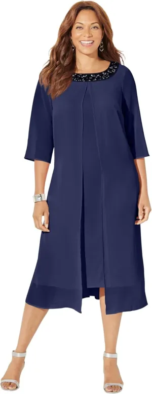 Catherines Women's Plus Size Petite Midnight Dazzle Mesh Flyaway Dress
