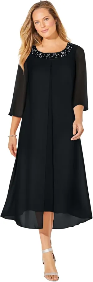 Catherines Women's Plus Size Petite Midnight Dazzle Mesh Flyaway Dress