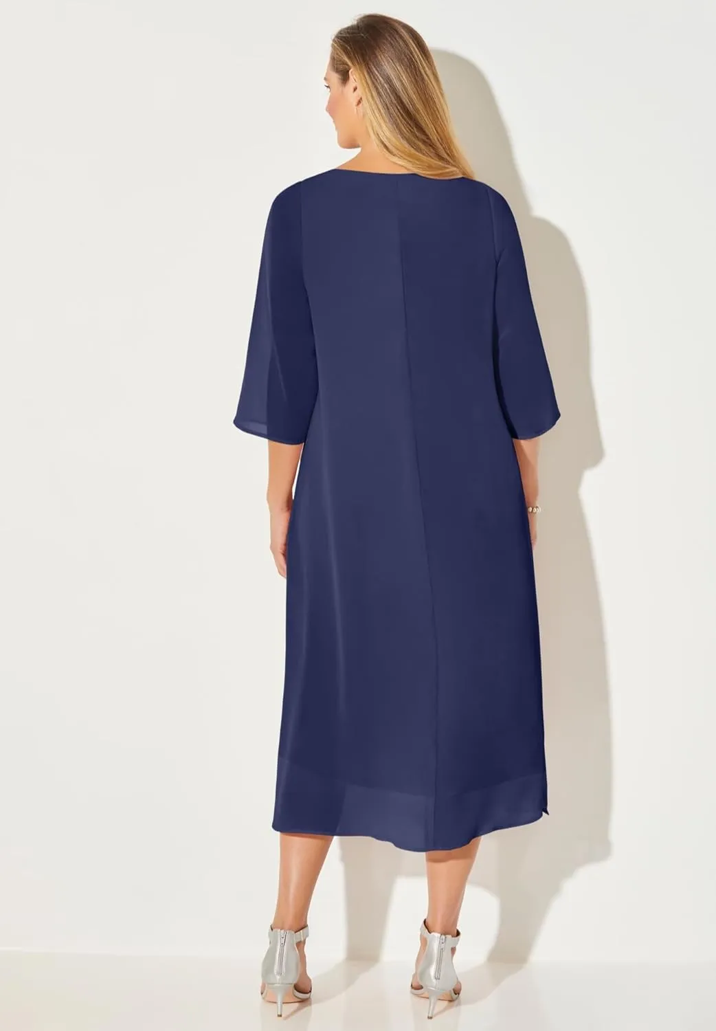 Catherines Women's Plus Size Petite Midnight Dazzle Mesh Flyaway Dress
