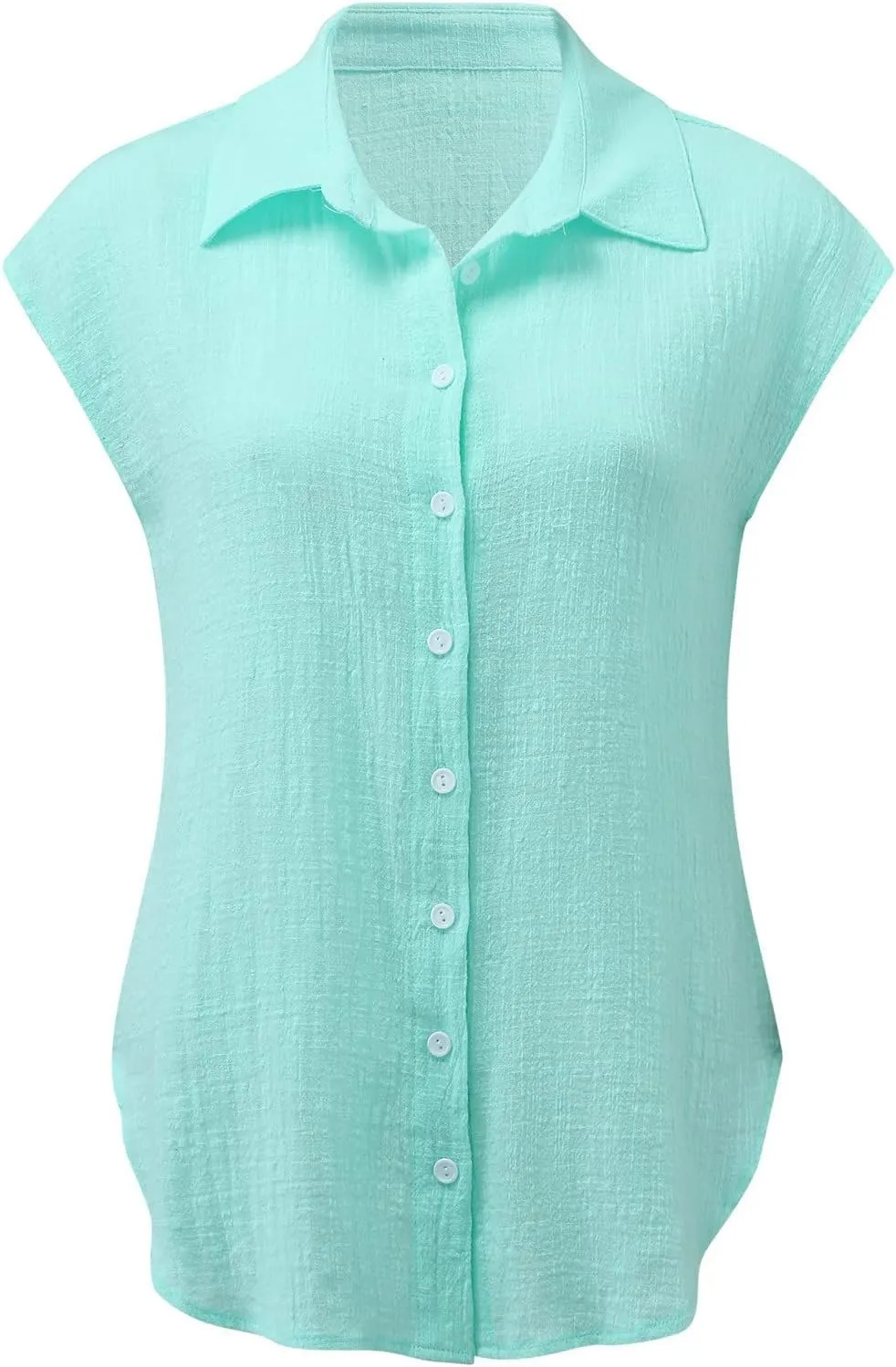 Ceboyel Shirts for Women Trendy Summer Cotton Linen Short Sleeve Tops Collared Button Down Causal Blouse Laides Clothing 2023