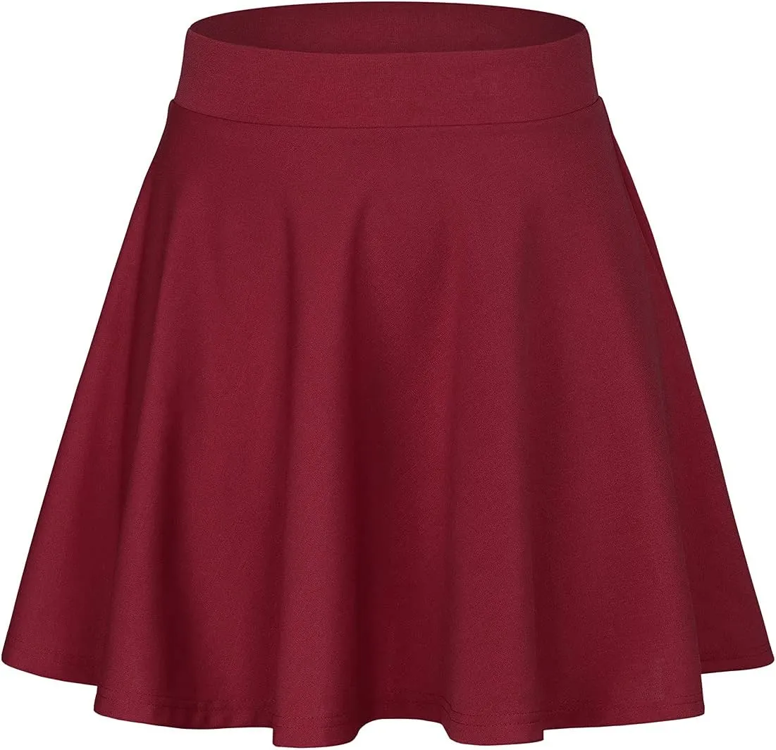 Century Star Women's Stretchy Flared Pleated Skater Skirt Tennis School Uniforms A Line Mini Short Skirt