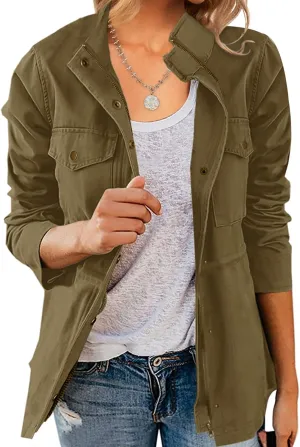Chang Yun Jackets For Women Military Safari Utility Anorak Zip Up Snap Buttons Lightweight Drawstring Coat with Pockets