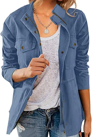 Chang Yun Jackets For Women Military Safari Utility Anorak Zip Up Snap Buttons Lightweight Drawstring Coat with Pockets