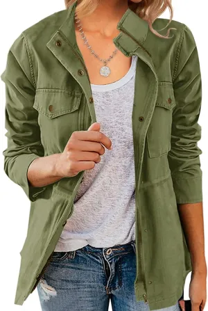 Chang Yun Jackets For Women Military Safari Utility Anorak Zip Up Snap Buttons Lightweight Drawstring Coat with Pockets