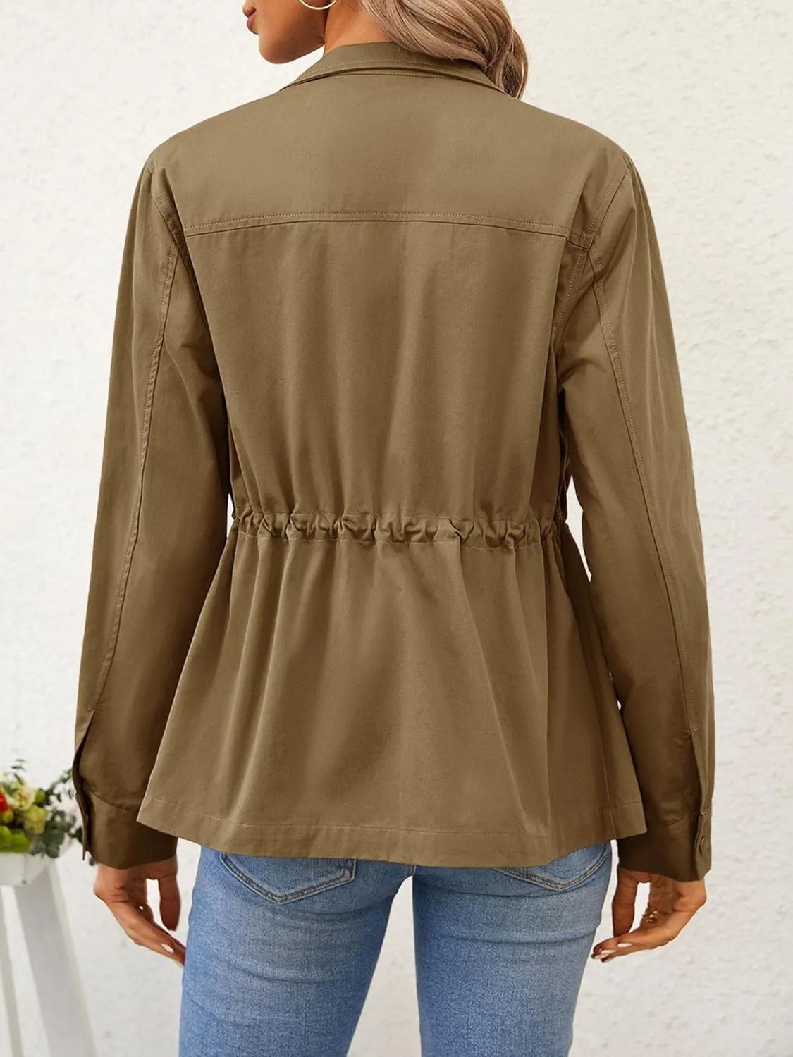 Chang Yun Jackets For Women Military Safari Utility Anorak Zip Up Snap Buttons Lightweight Drawstring Coat with Pockets