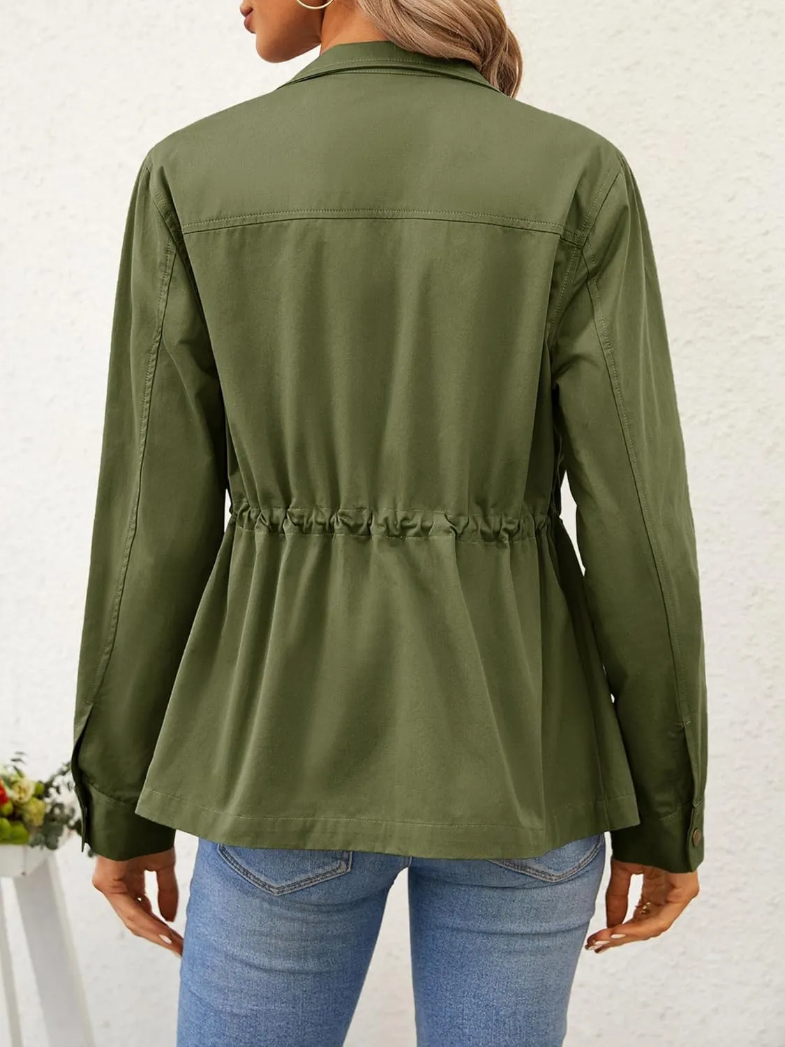 Chang Yun Jackets For Women Military Safari Utility Anorak Zip Up Snap Buttons Lightweight Drawstring Coat with Pockets