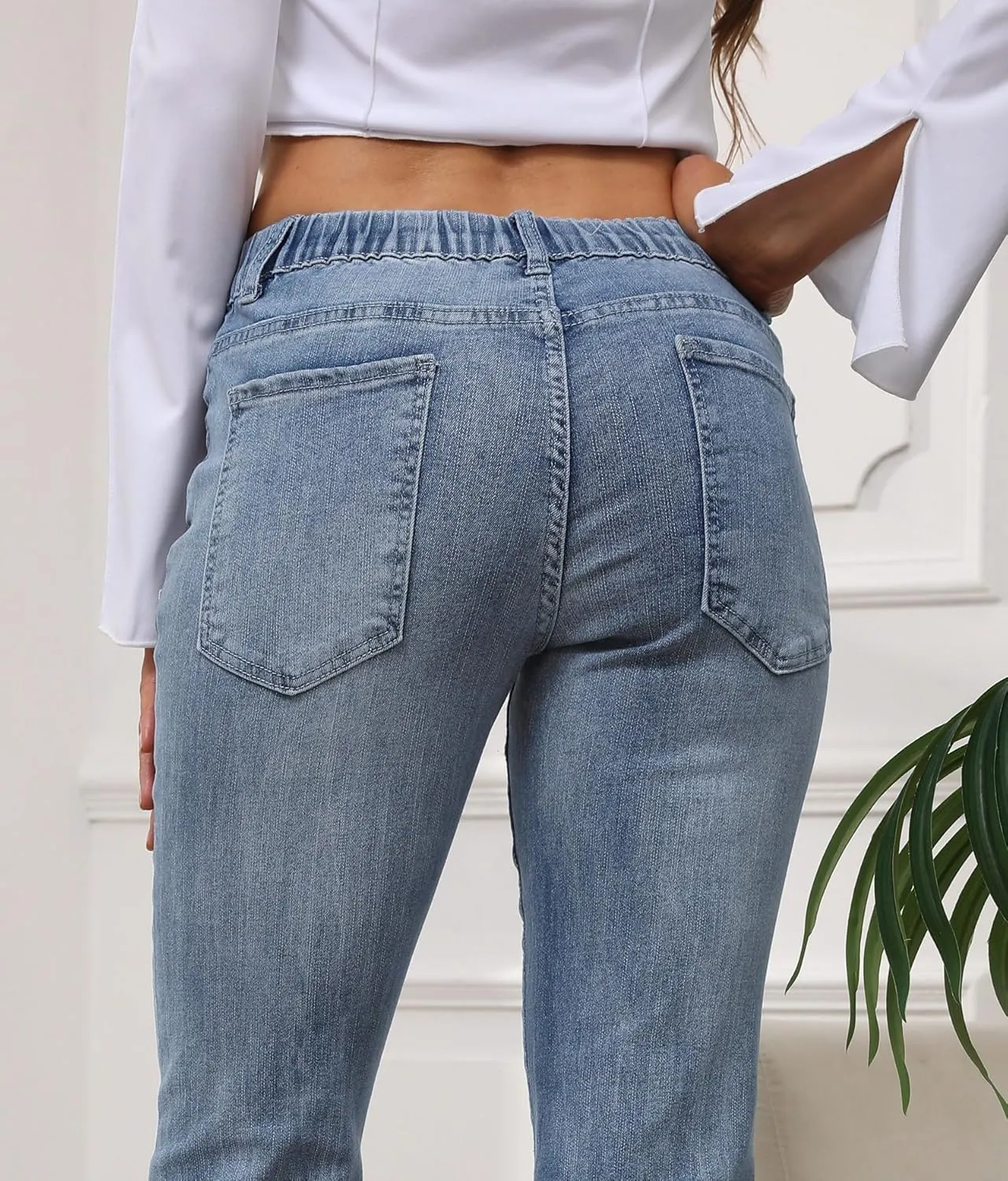 CHARTOU Women Cute Stretch Denim Jeans Ripped Distressed Frayed Hem Denim Pants Tassel Fringe Cropped Jeans