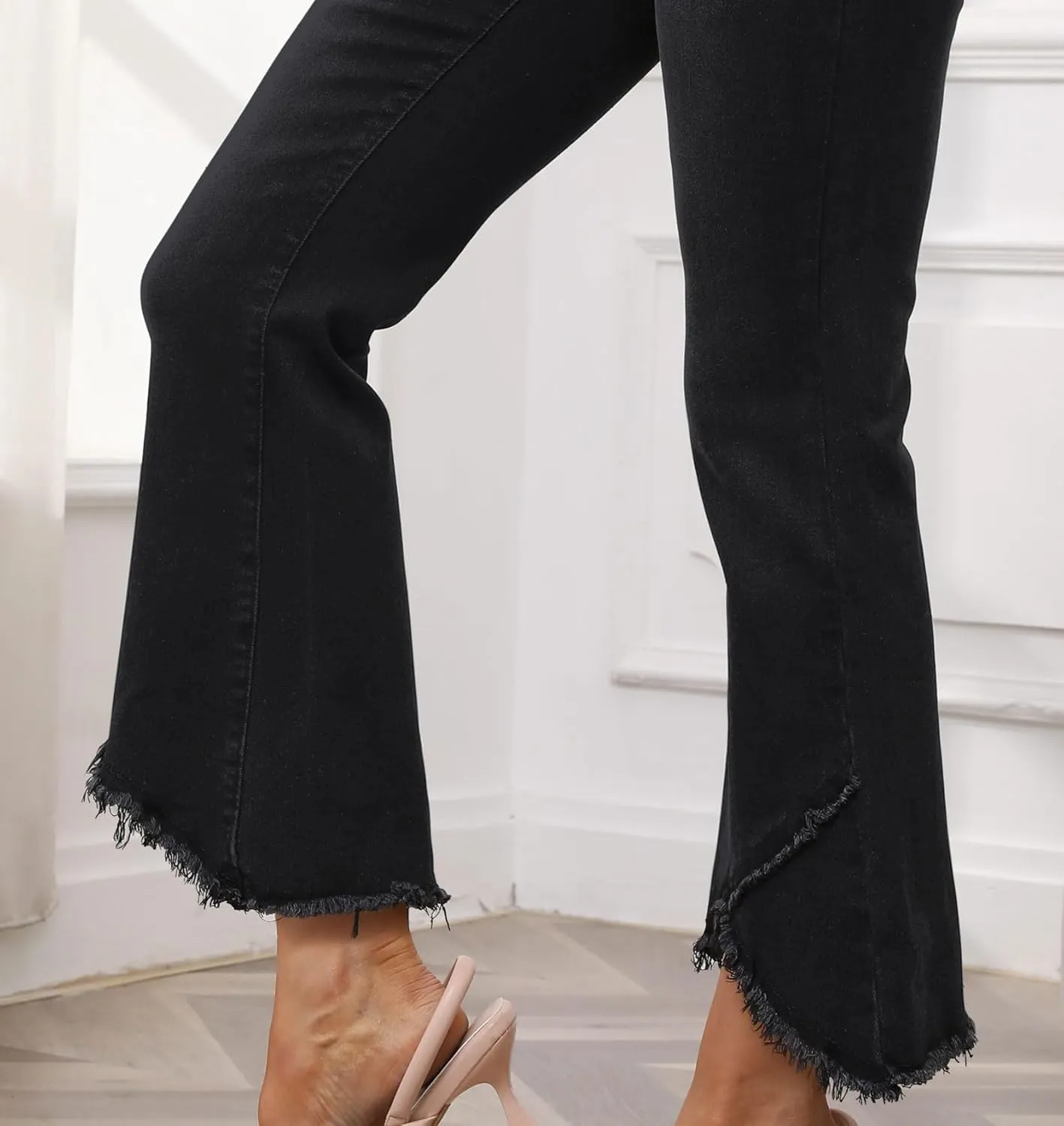CHARTOU Women Cute Stretch Denim Jeans Ripped Distressed Frayed Hem Denim Pants Tassel Fringe Cropped Jeans