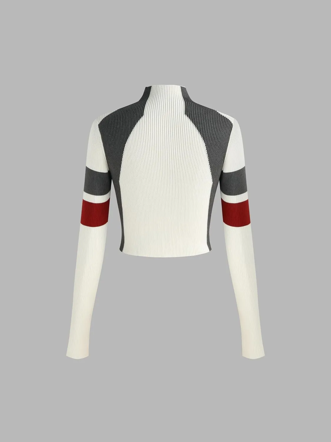 CIDER Womens Cardigan Knit Zip Up Jackets Color Block Mock Turtleneck Long Sleeve Crop Tops Winter Outfit