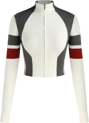 CIDER Womens Cardigan Knit Zip Up Jackets Color Block Mock Turtleneck Long Sleeve Crop Tops Winter Outfit