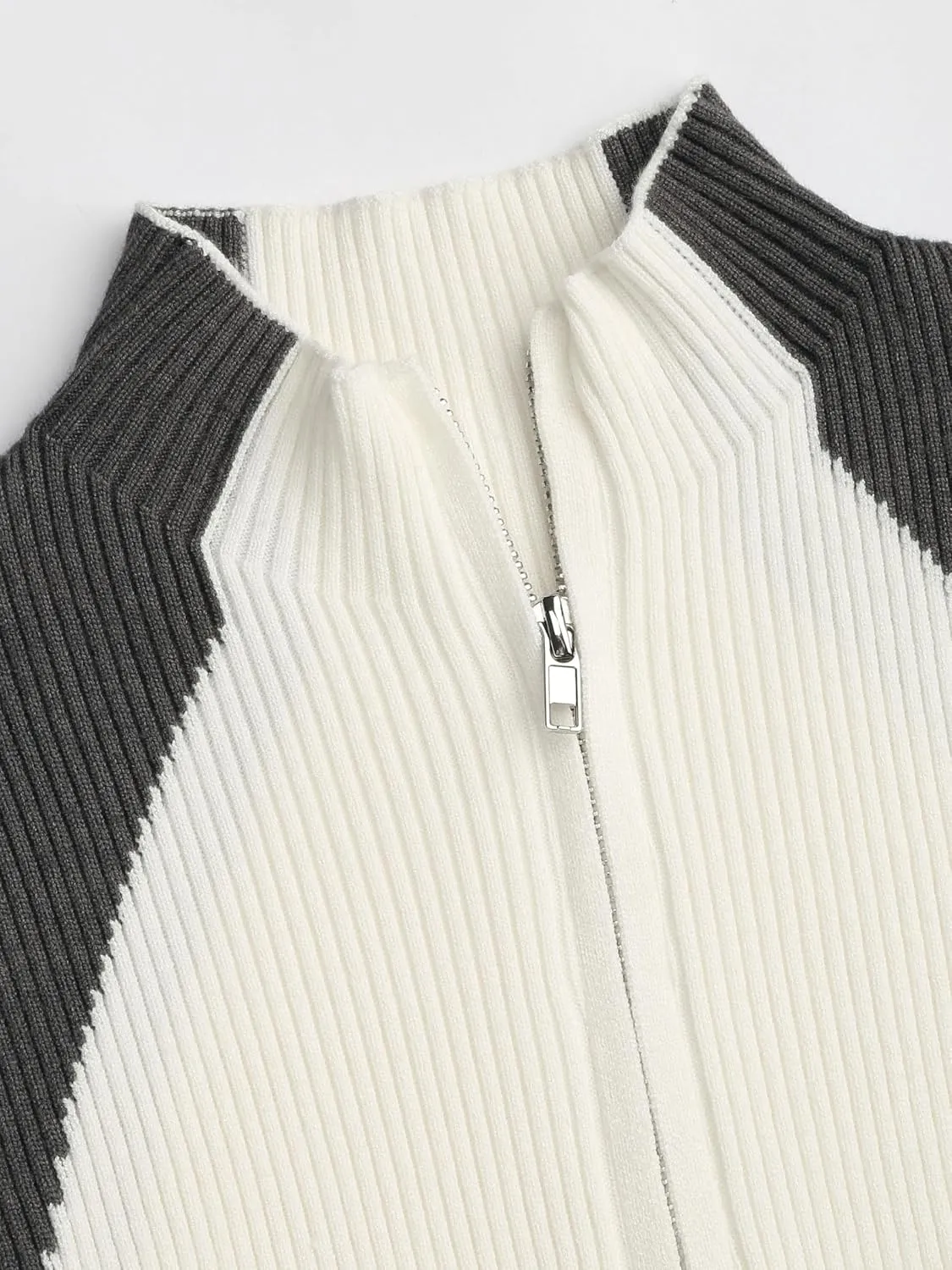 CIDER Womens Cardigan Knit Zip Up Jackets Color Block Mock Turtleneck Long Sleeve Crop Tops Winter Outfit