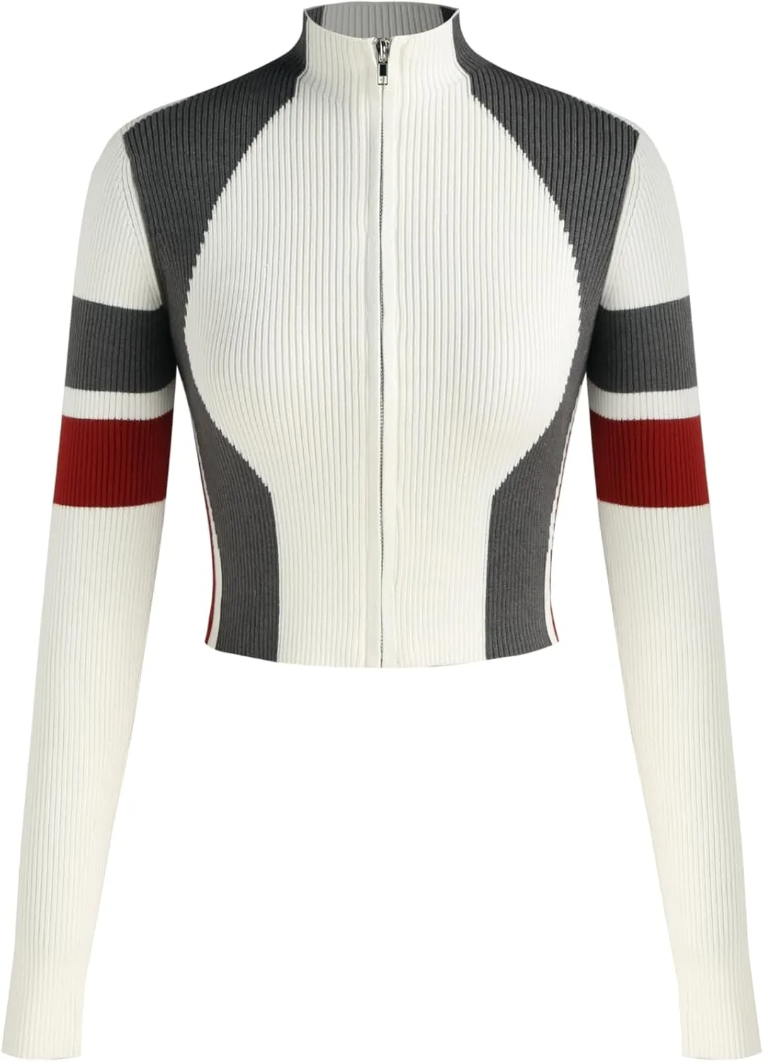 CIDER Womens Cardigan Knit Zip Up Jackets Color Block Mock Turtleneck Long Sleeve Crop Tops Winter Outfit