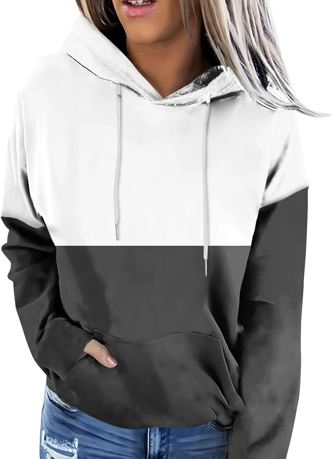 Color Block Hoodies For Women Trendy 2024 Teen Girls Fall Outfits Casual Long Sleeve Hooded Pullover Sweatshirts