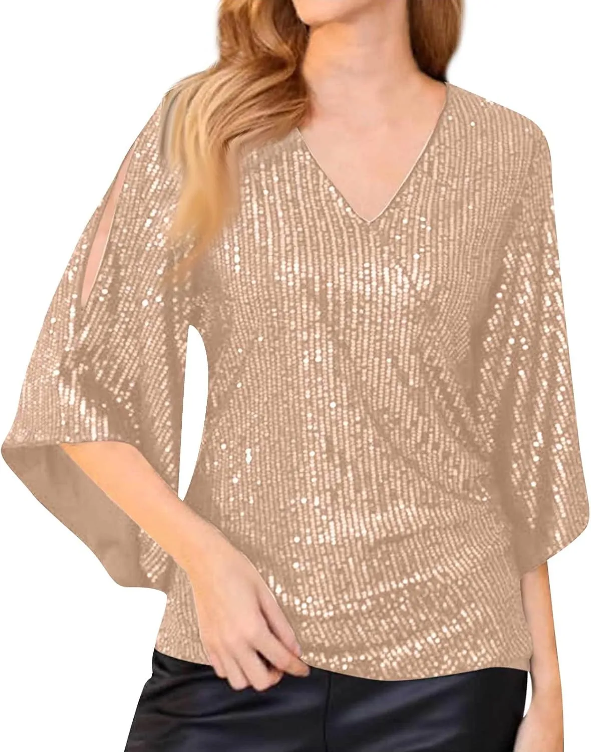 COTECRAM Womens Sequin Tops Summer Fashion Scoop Neck Sparkle Shimmer Short Sleeve/Sleeveless Tanks Tops for Party Night