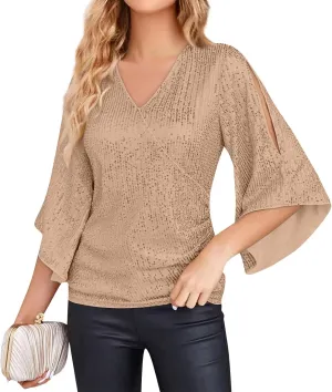 COTECRAM Womens Sequin Tops Summer Fashion Scoop Neck Sparkle Shimmer Short Sleeve/Sleeveless Tanks Tops for Party Night