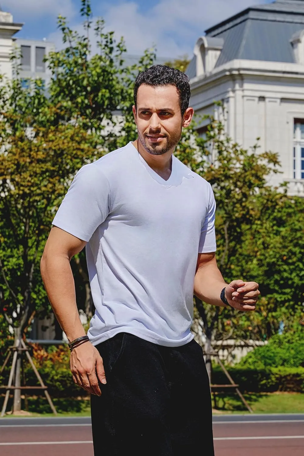 Cotton Blend Tshirts V-Neck Short Sleeve for Men Undershirt V Neck,Quick-Dry Gym Workout Breathable T-Shirt