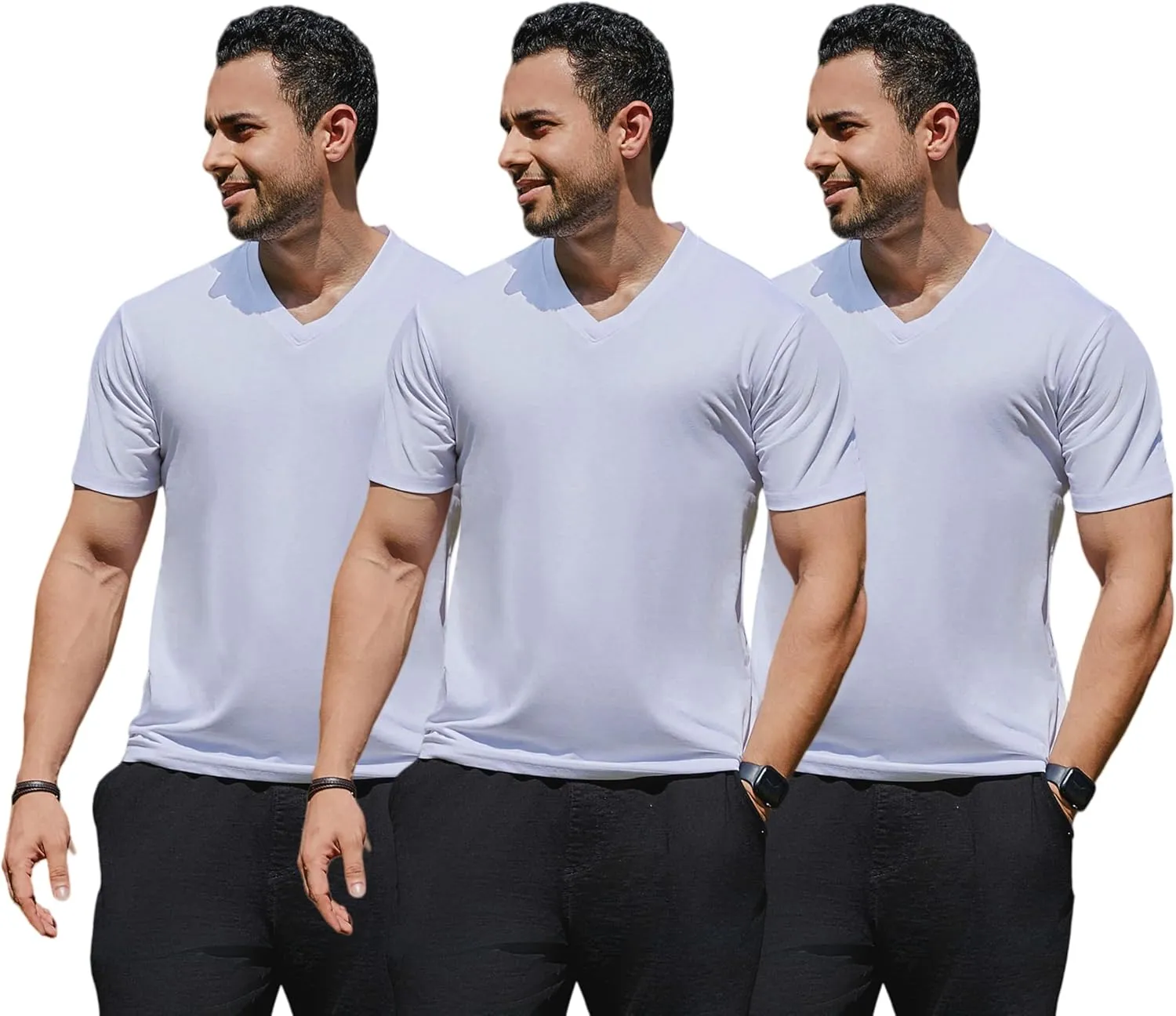 Cotton Blend Tshirts V-Neck Short Sleeve for Men Undershirt V Neck,Quick-Dry Gym Workout Breathable T-Shirt