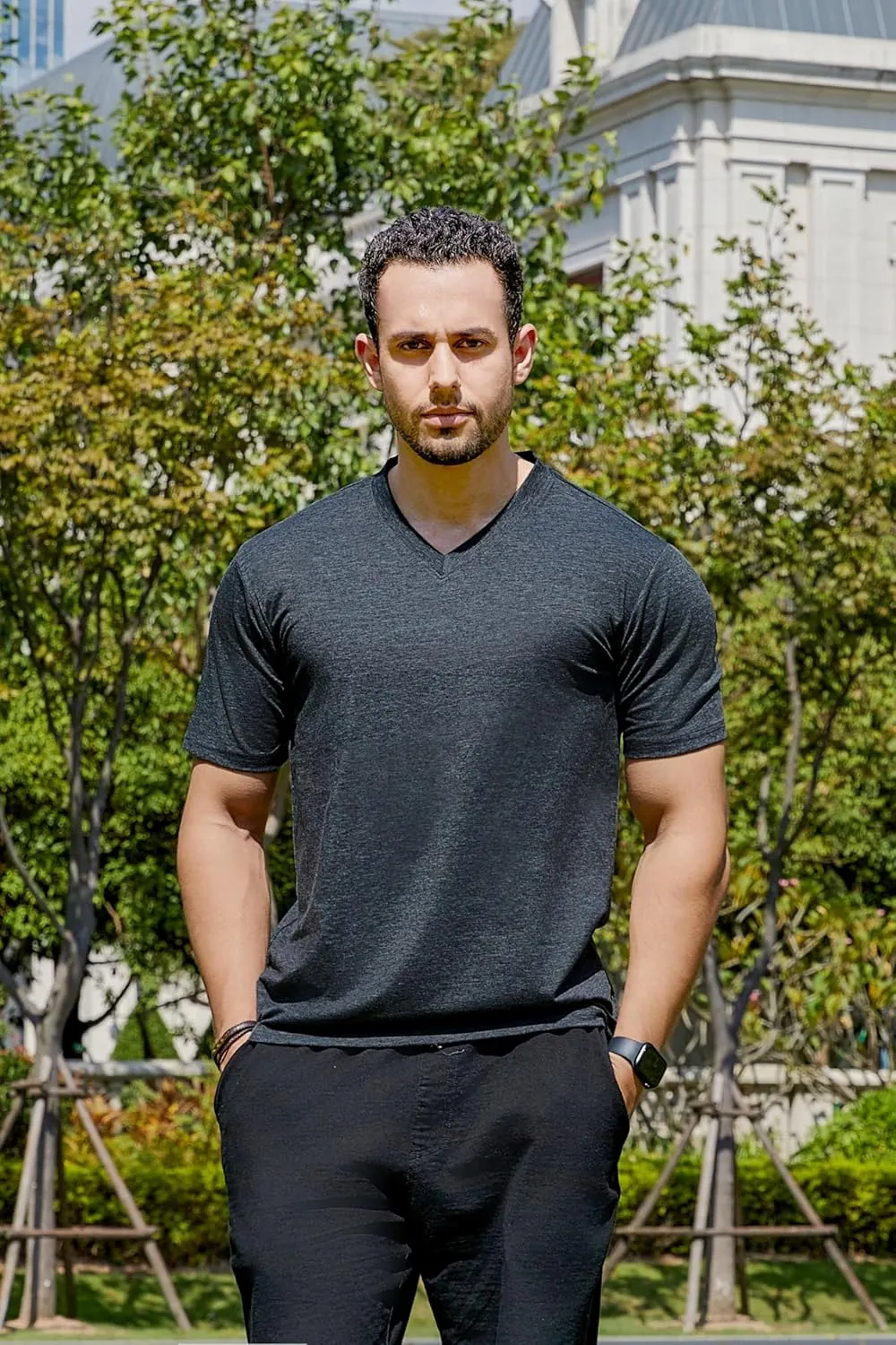 Cotton Blend Tshirts V-Neck Short Sleeve for Men Undershirt V Neck,Quick-Dry Gym Workout Breathable T-Shirt