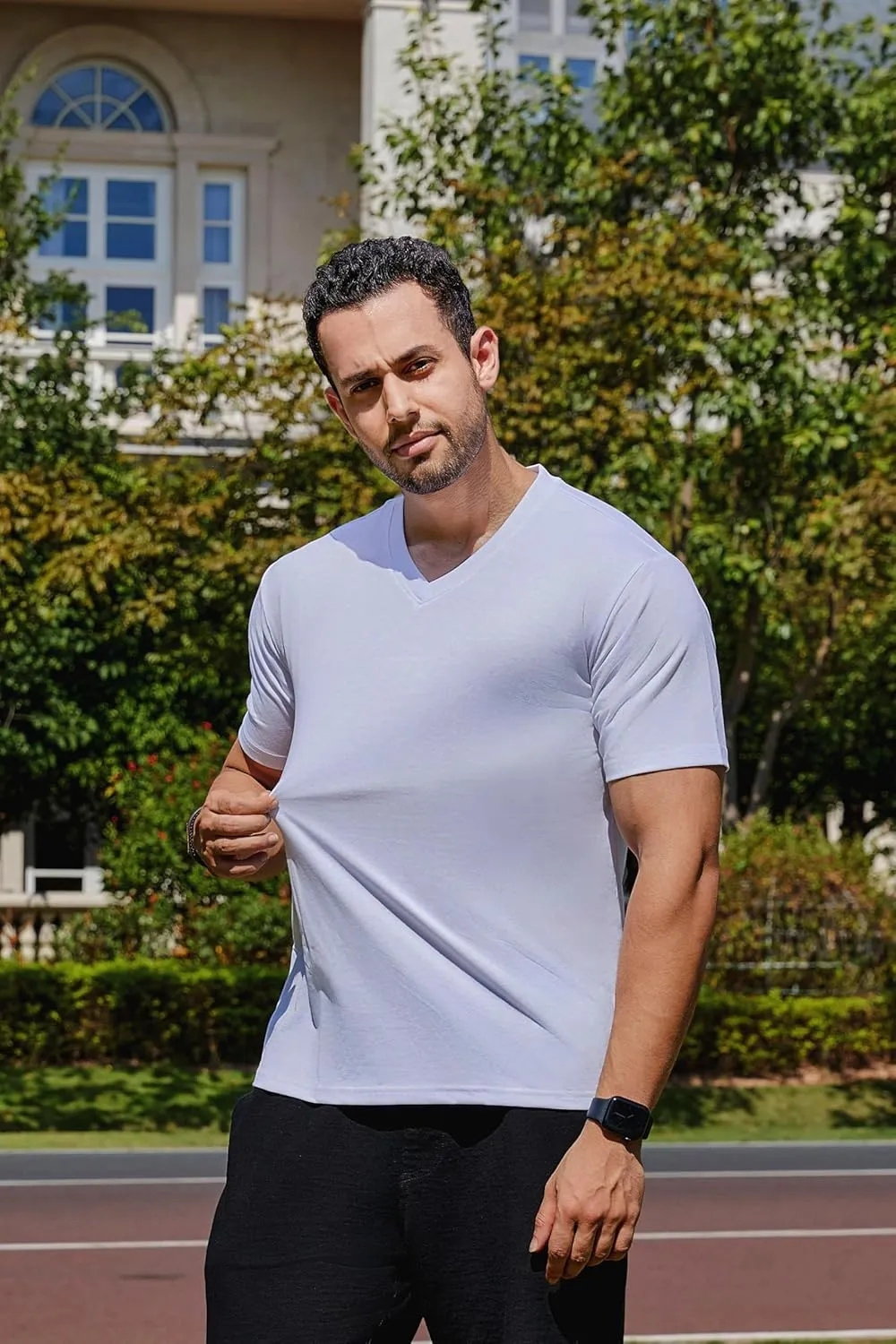 Cotton Blend Tshirts V-Neck Short Sleeve for Men Undershirt V Neck,Quick-Dry Gym Workout Breathable T-Shirt