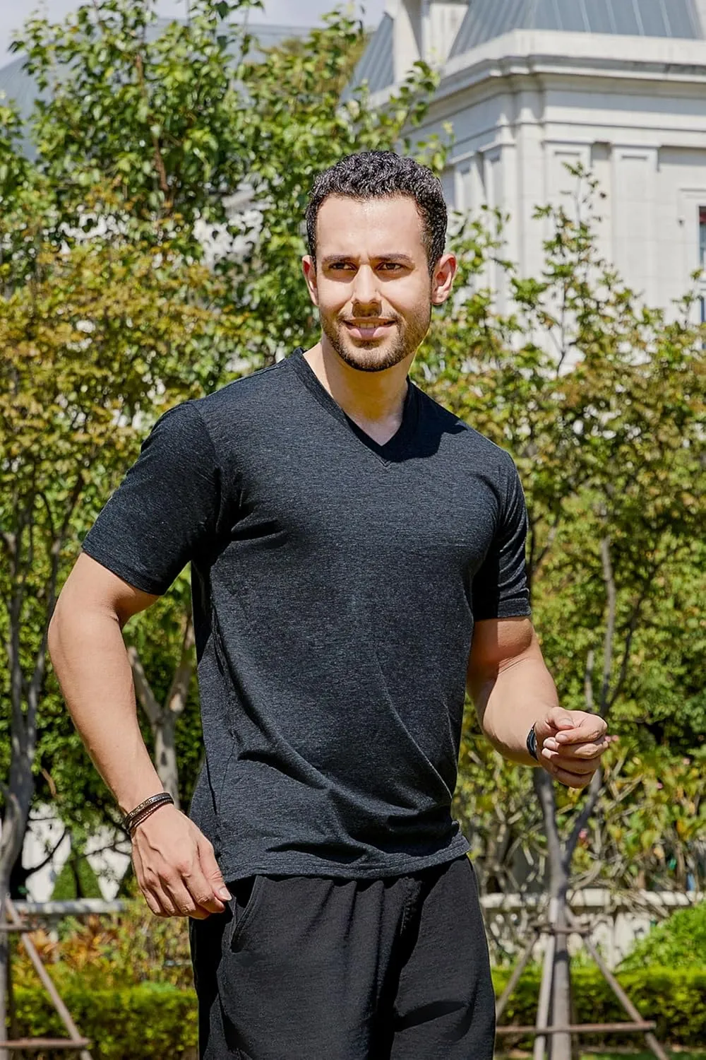 Cotton Blend Tshirts V-Neck Short Sleeve for Men Undershirt V Neck,Quick-Dry Gym Workout Breathable T-Shirt