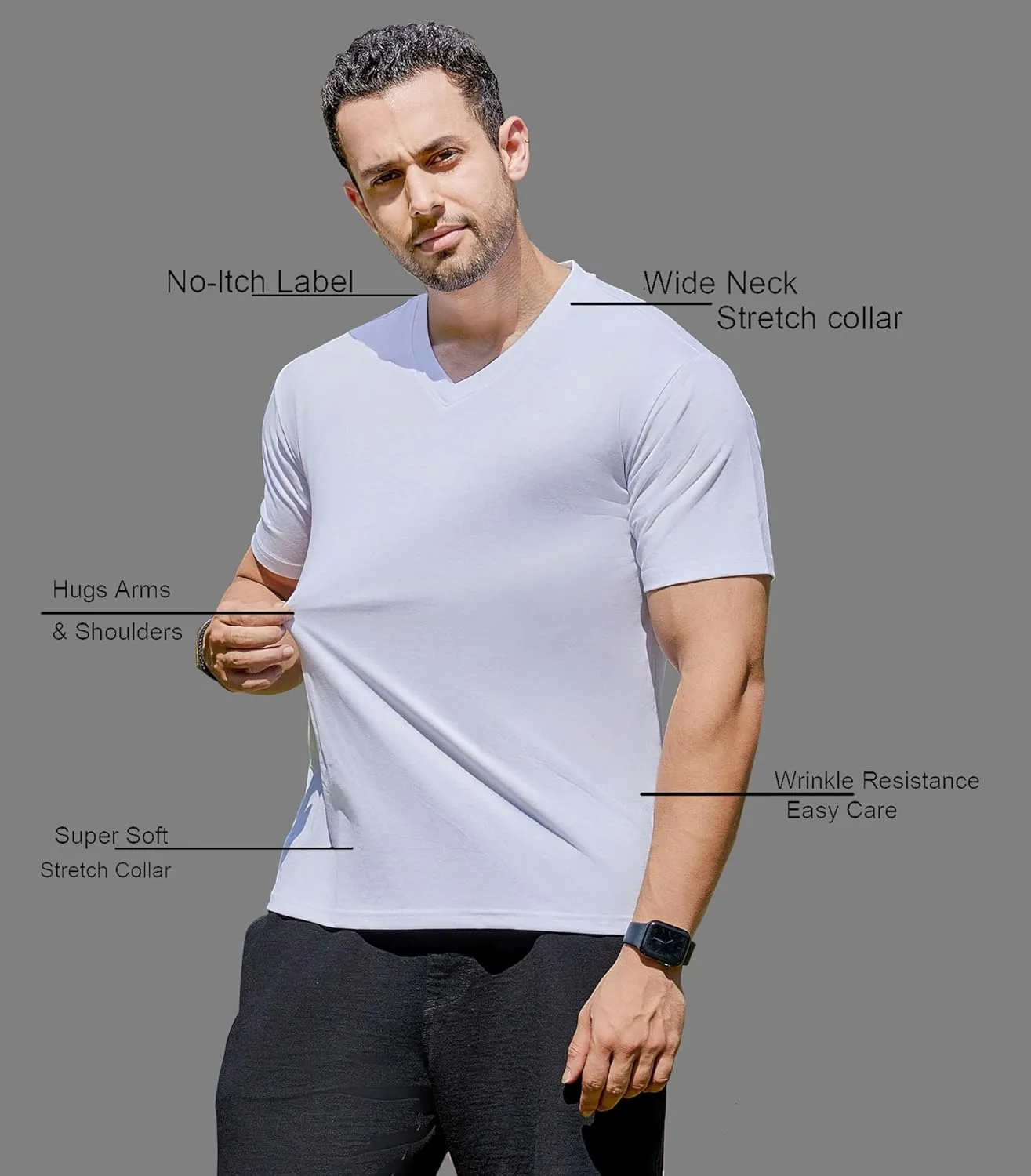 Cotton Blend Tshirts V-Neck Short Sleeve for Men Undershirt V Neck,Quick-Dry Gym Workout Breathable T-Shirt