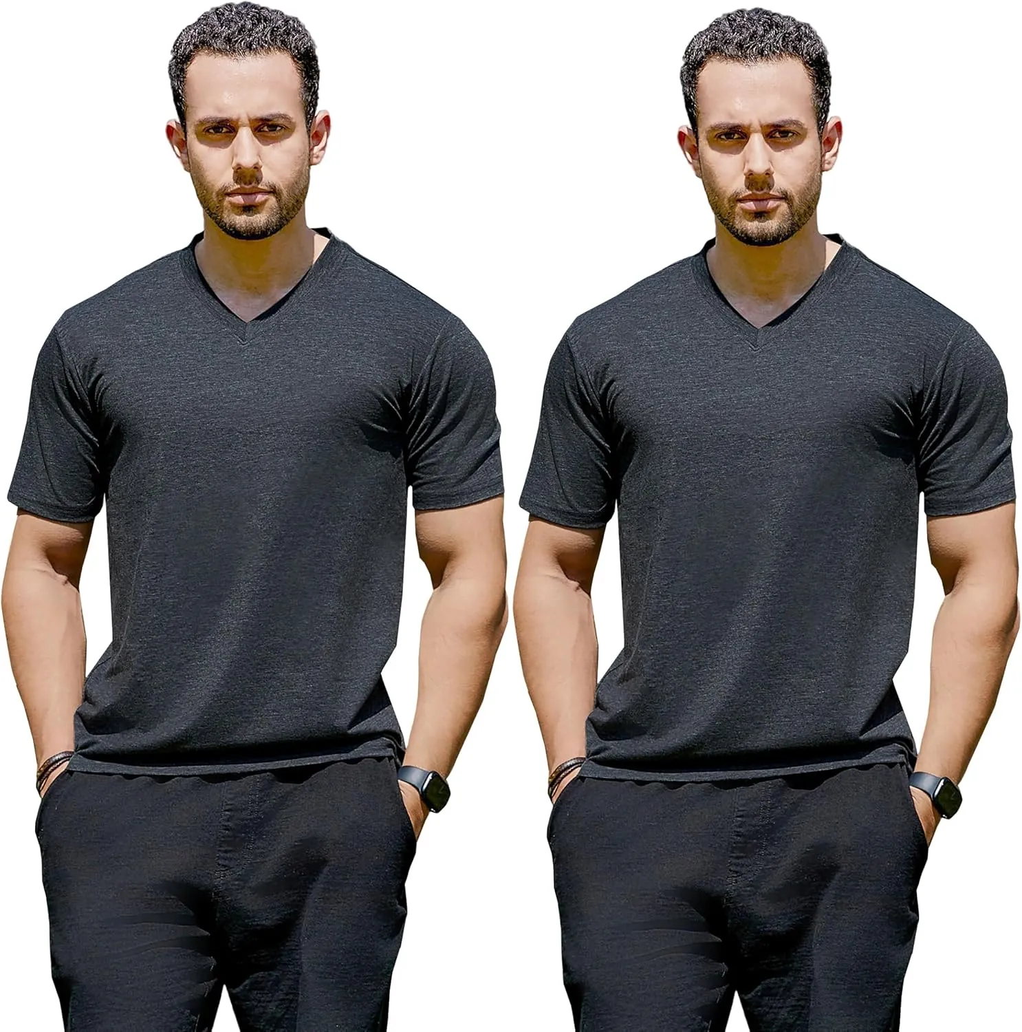 Cotton Blend Tshirts V-Neck Short Sleeve for Men Undershirt V Neck,Quick-Dry Gym Workout Breathable T-Shirt