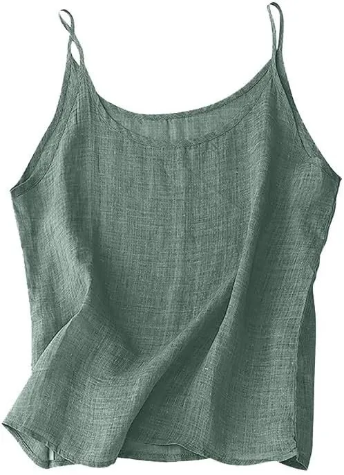 Cotton Linen Camisole Tops for Women Spaghetti Strap Loose Fit Tank Top Summer 2025 Casual Sleeveless Cami Shirts