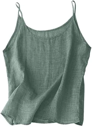 Cotton Linen Camisole Tops for Women Spaghetti Strap Loose Fit Tank Top Summer 2025 Casual Sleeveless Cami Shirts