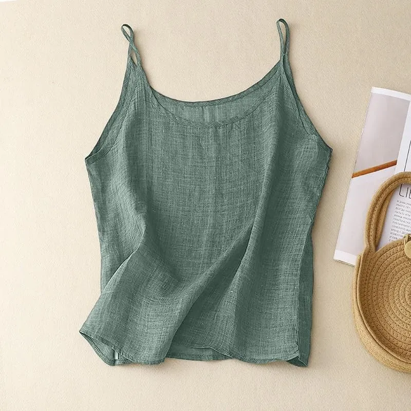 Cotton Linen Camisole Tops for Women Spaghetti Strap Loose Fit Tank Top Summer 2025 Casual Sleeveless Cami Shirts