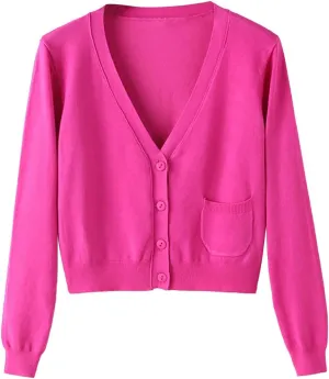 Cotton Sweaters for Women Oversized Cardigan Knitted Button Up Fall Clothing Deep V Neck Long Sleeve Cropped Lightweight Coat