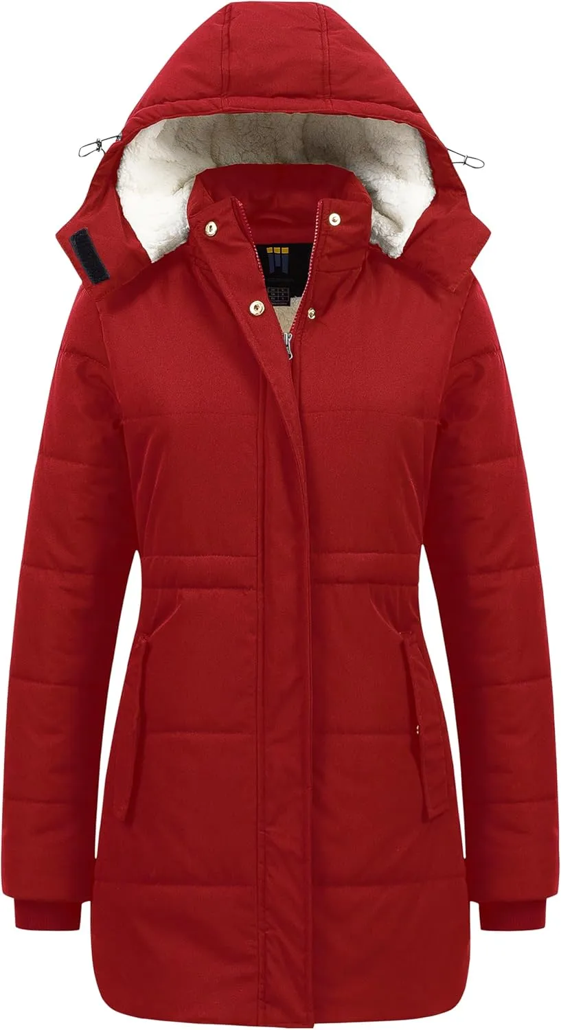 CREATMO US Women's Thicken Sherpa Winter Coat Puffy Warm Snow Jacket With Removable Hood