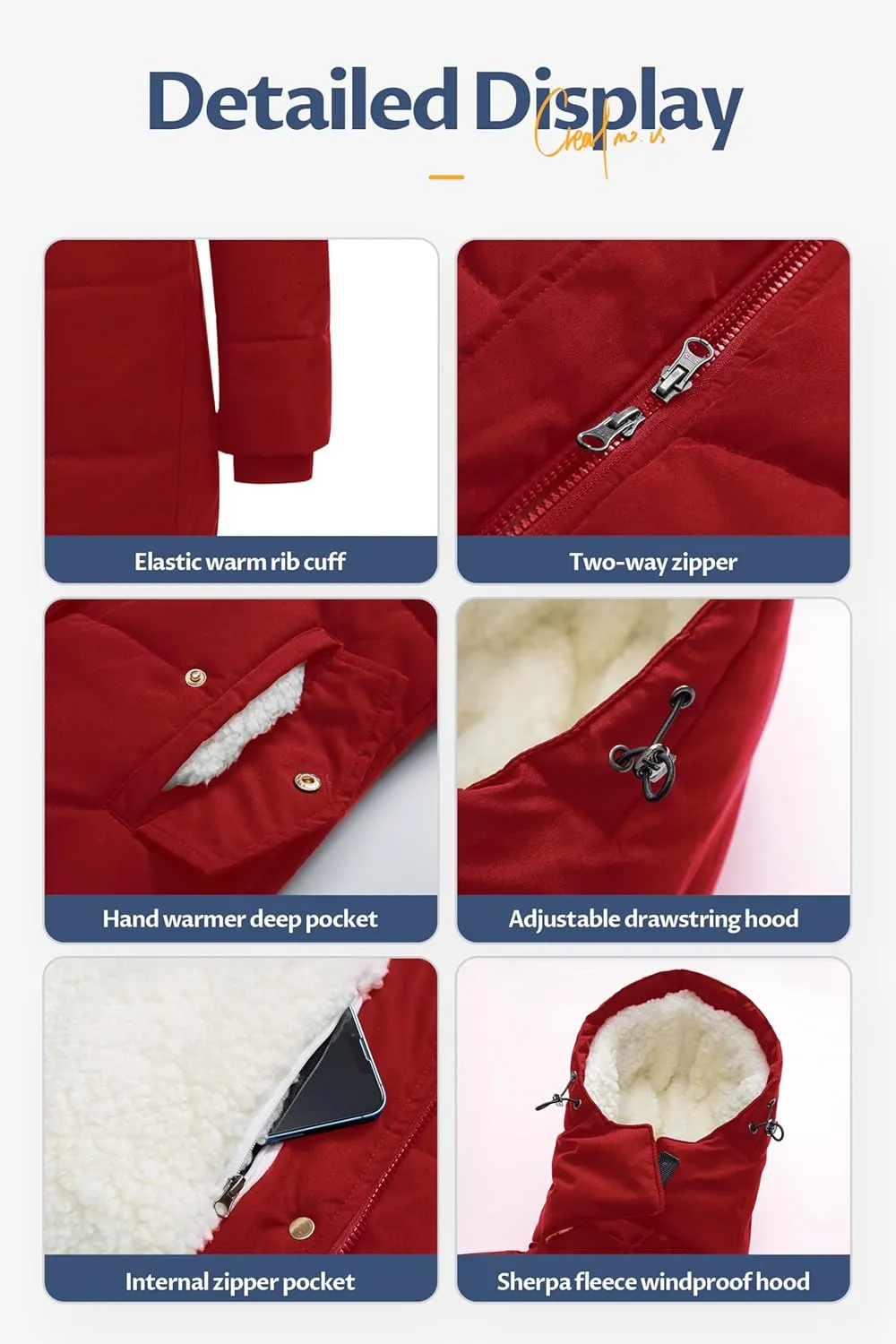 CREATMO US Women's Thicken Sherpa Winter Coat Puffy Warm Snow Jacket With Removable Hood