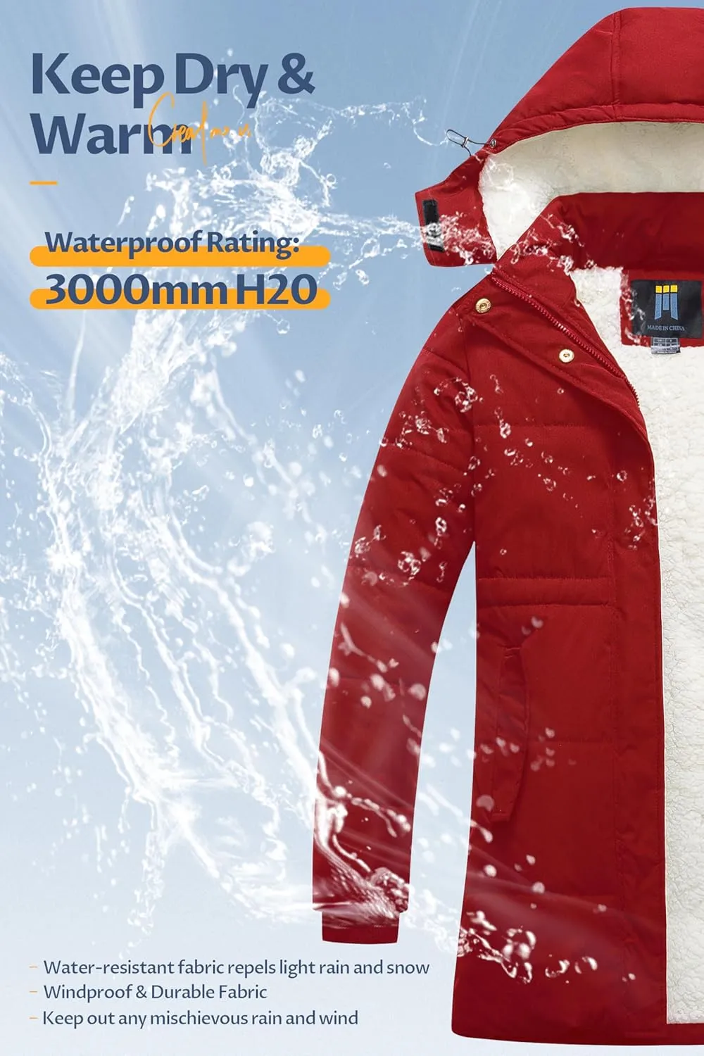 CREATMO US Women's Thicken Sherpa Winter Coat Puffy Warm Snow Jacket With Removable Hood