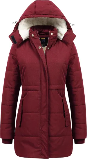 CREATMO US Women's Thicken Sherpa Winter Coat Puffy Warm Snow Jacket With Removable Hood