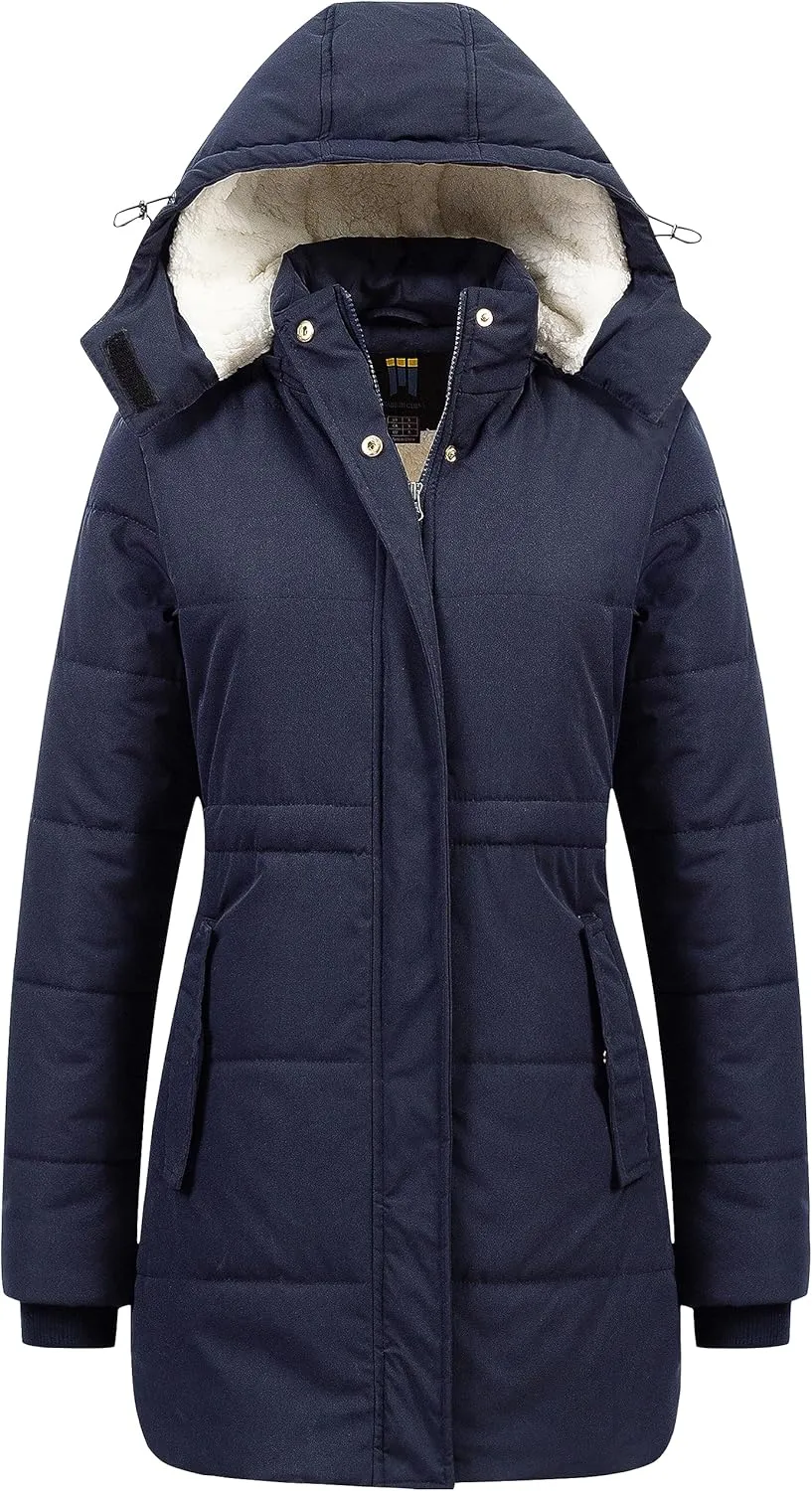 CREATMO US Women's Thicken Sherpa Winter Coat Puffy Warm Snow Jacket With Removable Hood
