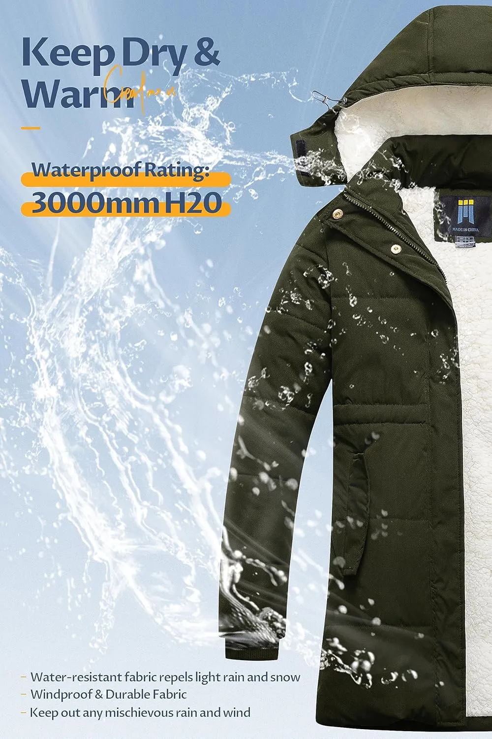 CREATMO US Women's Thicken Sherpa Winter Coat Puffy Warm Snow Jacket With Removable Hood