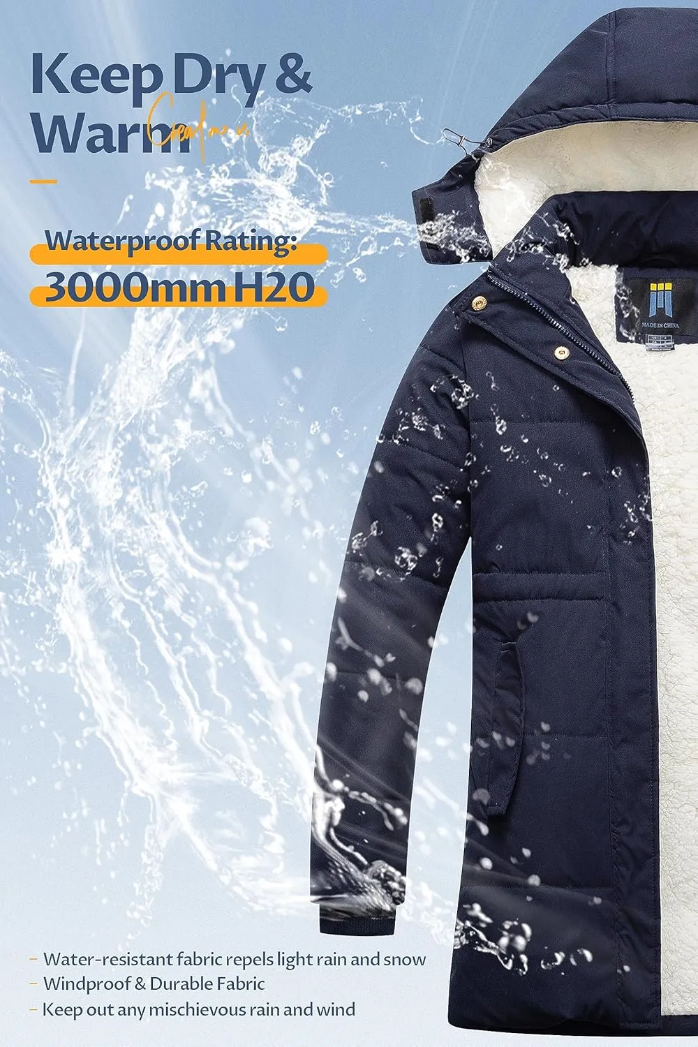 CREATMO US Women's Thicken Sherpa Winter Coat Puffy Warm Snow Jacket With Removable Hood