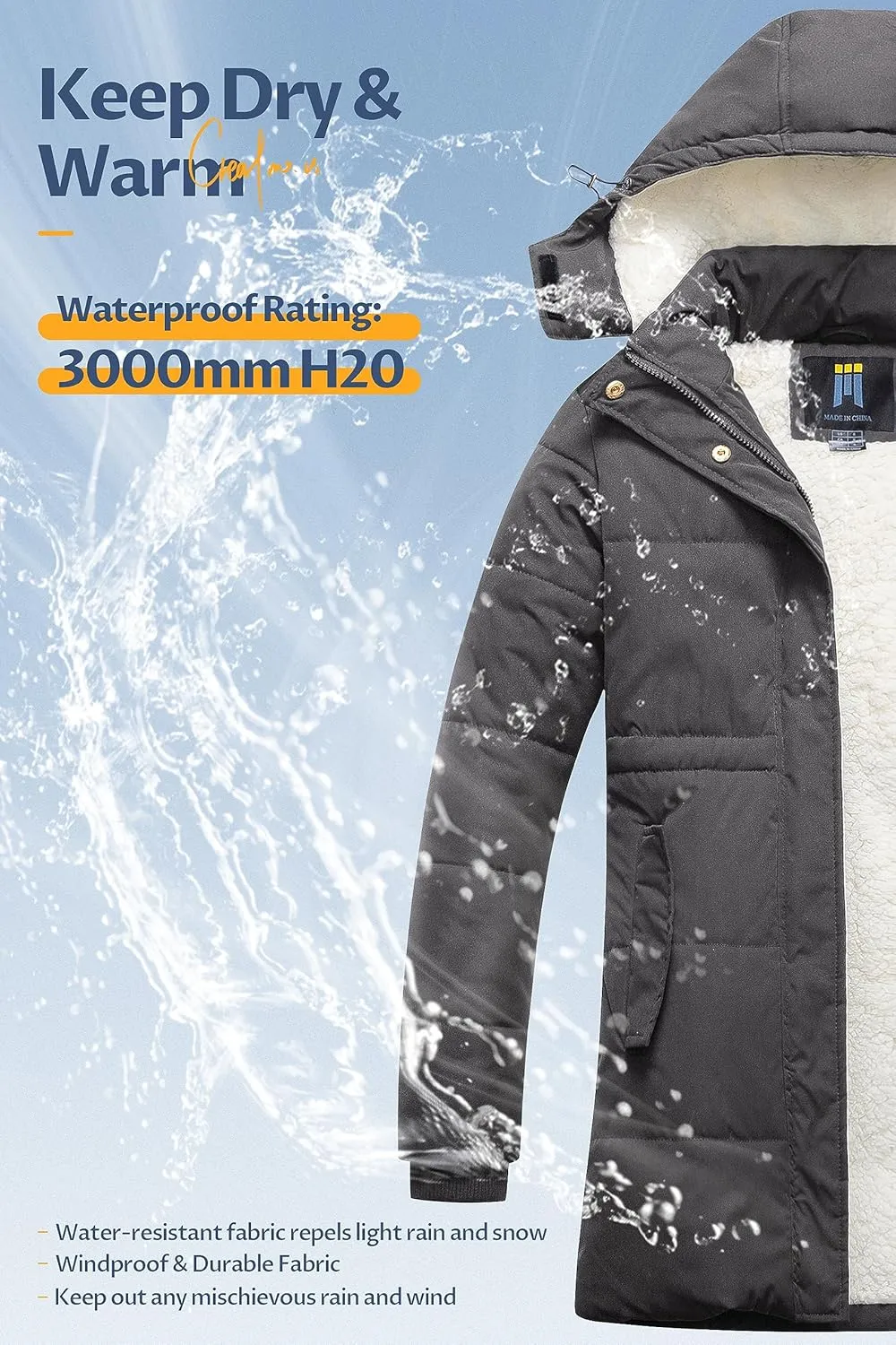 CREATMO US Women's Thicken Sherpa Winter Coat Puffy Warm Snow Jacket With Removable Hood