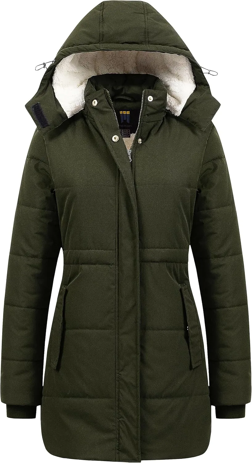 CREATMO US Women's Thicken Sherpa Winter Coat Puffy Warm Snow Jacket With Removable Hood