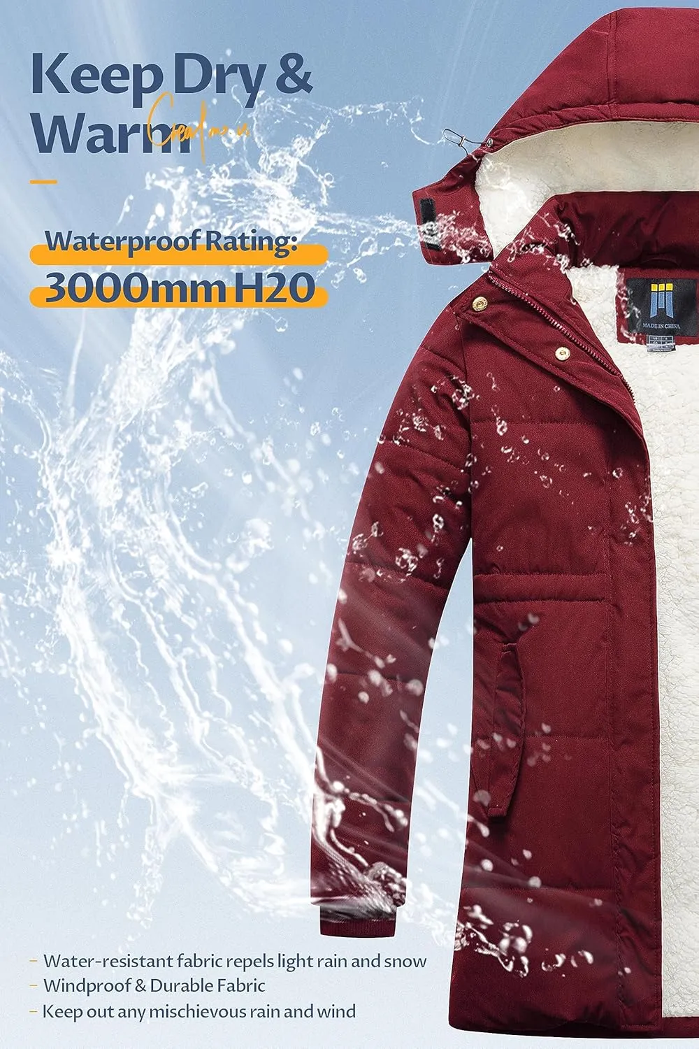 CREATMO US Women's Thicken Sherpa Winter Coat Puffy Warm Snow Jacket With Removable Hood