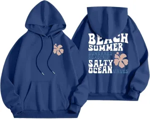 Cute Oversized Navy Pom Pom Puff Hoodie Y2K Preppy Women's Teen Girls Long Sleeve Drawstring Pullover Sweatshirt S