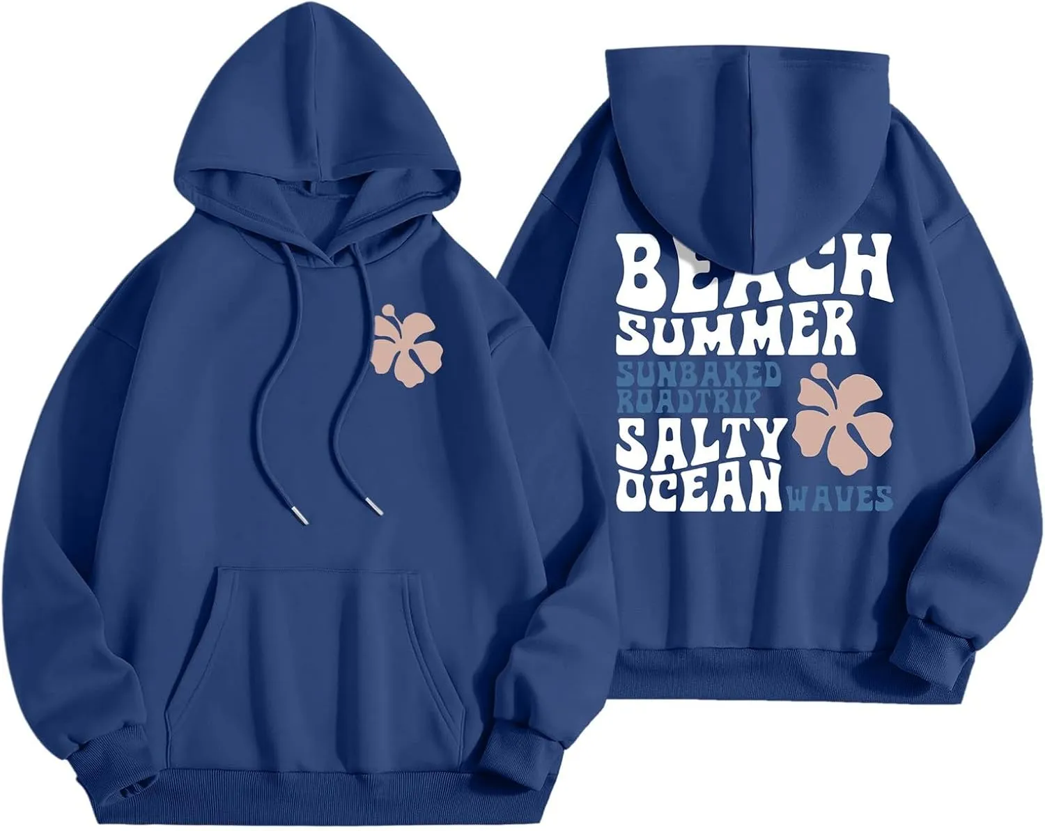 Cute Oversized Navy Pom Pom Puff Hoodie Y2K Preppy Women's Teen Girls Long Sleeve Drawstring Pullover Sweatshirt S