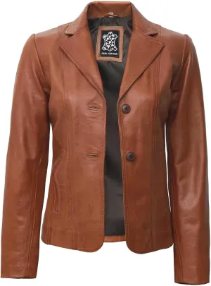 Decrum Women Leather Blazer - Casual Stylish Leather Jackets for Women