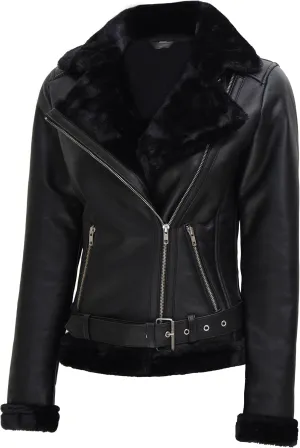 Decrum Women Leather Jacket - Stylish Shearling Leather Jackets For Women